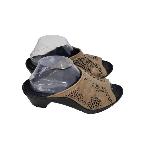 Romika Sandals Size 9.5 Womens Brown Leather Mokassetta Clog Heel Mule Pool - Picture 1 of 16